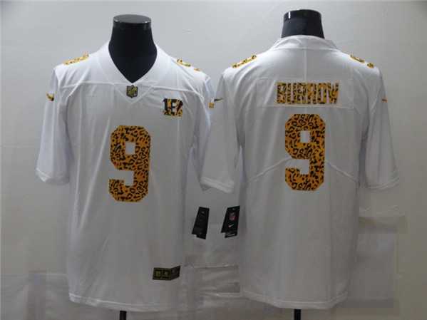 Mens Cincinnati Bengals #9 Joe Burrow 2020 White Leopard Print Fashion Limited Stitched Jersey Dzhi